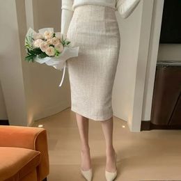 Skirts Autumn Winter Women High Waist Tweed Skirts Female Slim Package Hip Skirts Ladies Office Lady Pencil Skirts U301 231129