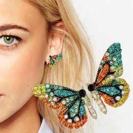 Fashion Butterfly Studs Earrings Colorful Rhinestones S925 Silver Pin Steel Needle Women Diamond Jewelry Gifts Animal Design Stree192p