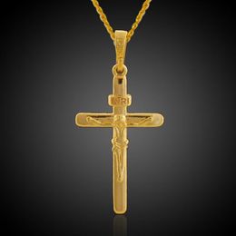 Classic Jewellery Jesus Cross Pendant 18k Yellow Gold Filled Crucifix Pendant Chain2340