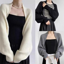 Women's Knits Fall Open Front Shrugs Long Sleeve Boleros Solid Lightweight Knitted Cropped Cardigan Sweaters Short Shawl Tops N7YF