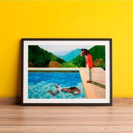 Paintings Bojack Print Poster David Hockney Inspired Two Horses Swimming Pool Canvas Painting Mural Art Cartoon Picture Living Roo236R