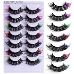 False Eyelashes 7 pairs of Coloured false eyelashes 3D mink DD curly fluffy Russian natural thick Q231130