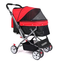 Carriers Reversible Armrest Foldable Stroller for Small Medium Dogs and Cats Pet Transport Trolley with Storage Basket Puppy Pushchair