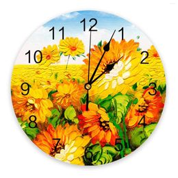 Wall Clocks Sunflower Leaves Oil Painting Gradient Clock Modern Design Living Room Decoration Kitchen Silent Home Decor