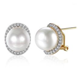 Stud Wedding Jewellry White Cubic Zirconia Pearl Earrings Gold Overlay For Women Fashion Jewellery E20961315Q