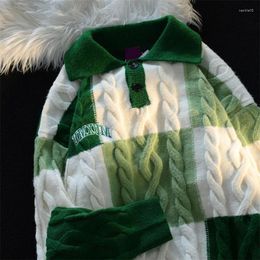 Men's Sweaters ARENS Vintage Plaid Green Knitted Sweater Men Checked Pullover Y2K Blue Men's Winter Harajuku Japanese Streetwear