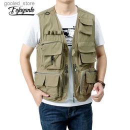 Men's Vests FOJAGANTO Men Summer Cargo Vest Solid Colour Casual Multi-Pocket Outdoor Sports V-Neck Vest Loose Thin Quick-Drying Vest Men Q231129