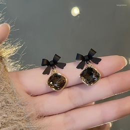 Dangle Earrings 2023 Jewelry Fashion Black Color Bowknot Cube Crystal Square Zircon Bow Stud Earring For Women Girls Gifts