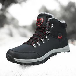 Boots Winter Men With Fur Warm Snow Nonslip Work Casual Shoes Waterproof Leather Sneakers High Top Ankle Plus Size 231128