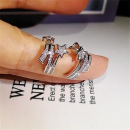 Choucong Brand New Stunning Luxury Jewellery 925 Sterling Silver Star Earring Pave White Sapphire CZ Diamond Women Wedding Stud Earr245N