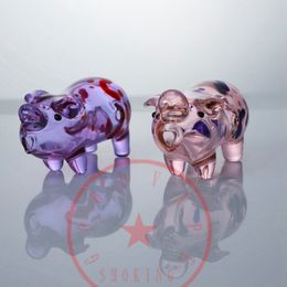 Latest Colourful Heady Smoking Glass Pipes Portable Cute Pig Style Dry Herb Tobacco Philtre Spoon Bowl Innovative Handpipes Cigarette Holder DHL