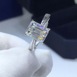 inbeaut Arrival 925 Silver 2 ct Emerald Cut D Colour Pass Diamond Test Big Rectangle Moissanite Ring Teen Girl Party Jewelry296l