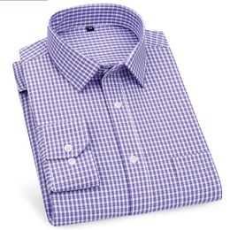 Men's Dress Shirts High Quality Mens Business Casual Long Sleeved Shirt Classic Striped Checked Male Social Dress Shirts Purple Blue 231129