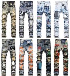 New Colorways Designer Mens Jeans Hiking Pant Ripped Hiphop Fashion Embroidery Closefitting Slim Pencil Pants Brand Para Hombre 5939182