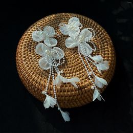 Dangle Earrings Pearl Drop Wedding Accessories For Women Glittering Floral Tassel Dangler Charm Bride Ear Stud White Flower Jewellery