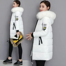 Womens Down Parkas Fashion Fur Collar Hooded Cotton Coat Winter Jacket Long Warm Padded Puffer Snow Wear Outwear Female 231129
