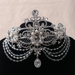 shiny crowns tiaras hairbands frontlet rhinestones pearl pageant wedding hair accessories for bridal water drop party jewelry241r