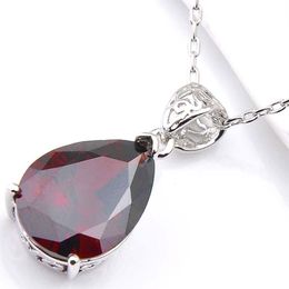 Luckyshine Excellent Shine Water Drop Red Garnet Pendants Wedding Party For Womens Zircon Charms Pendants Necklaces260D