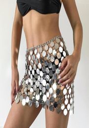 Skirts Handmade Chain Mail Mini Skirt Women Metal Mirror Disc Miniskirt Black Paillette Sequins Body Nightclub Party1917536