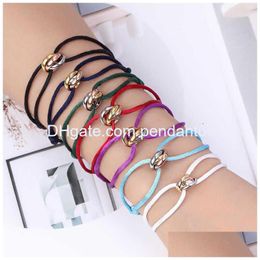 Bangle Zlxgirl High Quality Stainless Steel Bracelet 3 Metal Buckle Ribbon Lace Up Chain Silk String Hand Make H0903 Drop Delivery J Dhcze