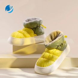 Slippers Mo Dou Warm Women Snow Boots Winter Style Men's Cotton Slippers Indoor Outdoor High Top Plush Lining Shoes Drop Shop 231128