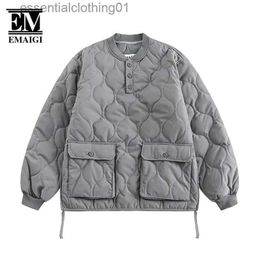 Women's Down Parkas Winter Quilted Stand Collar Jacket Men Japanese Korean Streetwear Fashion Loose Causal Pullover Cotton Cargo Jacket Coat Women L231129