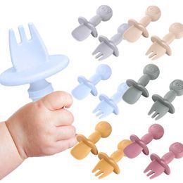 Cups Dishes Utensils BAP Free Silicone Baby Spoon Fork Food Grade Mini Silicone Utensils for Infant Baby Soft Fork Spoon Kids Portable Tableware P230314