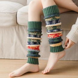 Women Socks Autumn And Winter Mid Length Calf Leg Guards Warm Christmas Snowflake Colour Matching Knitted Warmer Drop