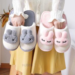 Gmpq Home Shoes 2023 Winter New Cartoon Rabbit Cotton Slippers Women's Home Thick Sole Indoor Warmth Couple Plush