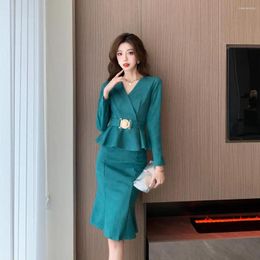 Casual Dresses Socialite Elegant Sexy Deerskin Velvet Fishtail Top Package Hip Skirt Suit Dress