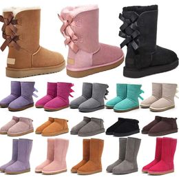 designer boots australia slippers tasman womens platform winter booties girl classic snow boot ankle short bow mini fur black chestnut pink Bowtie Trendy shoes