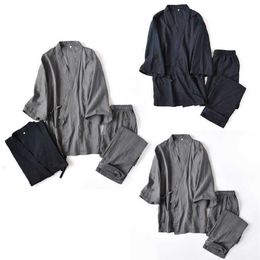 Japanese Traditional Bathrobe Pajamas Sets Kimono Sleepwear for Man Yukata Nightgown Cotton Leisure Wear Louge 2109182447