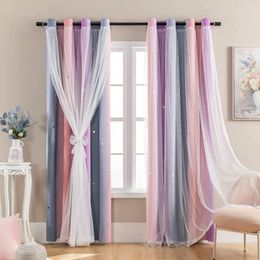 Curtain Dream Star Blackout Curtains For Kids Rooms Girl Princess Daughter Bedroom Window (Pink Purple W52 X L84)