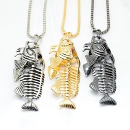 Pendant Necklaces Vintage Fish Bone With Crystal Necklace For Women Fashion Unique Design Rhinestones Chain Jewellery Gift Stainless