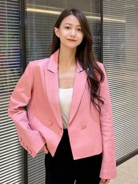 Women's Leather European Station Genuine Small Suit Sheepskin Coat Pink Slim Jacket Short