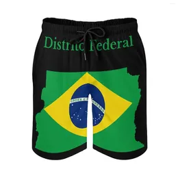 Men's Shorts District Brazil Map Flag Anime BeachClassic Adjustable Drawstring Breathable Quick Dry Beach Shortsbasketba