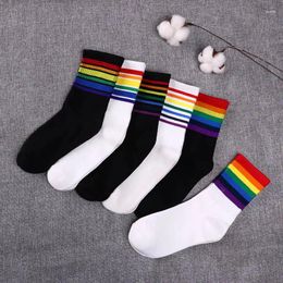 Women Socks Fashion Women's Cotton Rainbow Stripes Christmas Gift Classic Warm Casual Tide Harajuku Funny Cute Korean