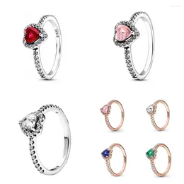 Cluster Rings European 925 Sterling Silver Valentine's Day Gift Pink Green Rose Red Stone Ring Fit Jewerlry Making Accessories For Women Men