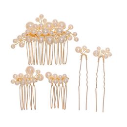 Gold Handmade Imitation Pearl Hair Combs Jewelry Set Hair Sticks Tiaras Hairpins Wedding Hair Accessories for Bridal Gifts269V