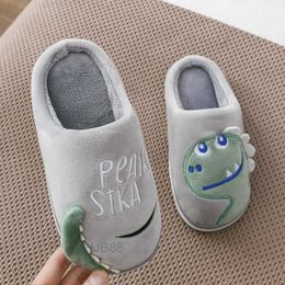 41si Home Shoes a Family of Three Parents and Children Autumn Winter Dinosaur Cotton Slippers Boys Girls Cartoon Baby Mop Bag Heel