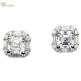 Ear Cuff Wong Rain 925 Sterling Silver Asscher Cut Created Ruby Gemstone Wedding Simple Studs Earrings Fine Jewelry Gift 231129