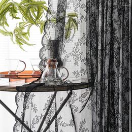 Curtain Korean Black Wave Lace Curtains For Living Room Bedroom Balcony Transparent Window Screens Partition Tulle Pergola Gauze