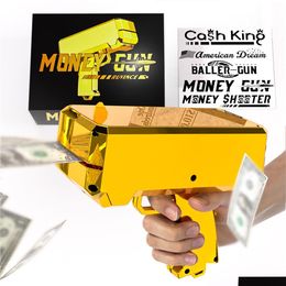 Decompression Toy Money Gun Shooter Ruvince Toy 18K Real Gold Plating Prop Dollar Cash Cannon Make It Rain For Party Nightclub Birthda Dhcpy