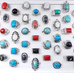 Band Rings Fashion 30 Pieces/Lot Turquoise Jewellery Large Size Crystal Antique Sier Natural Stone Ring Womens Men Party Gift Drop Deli Dhwpd