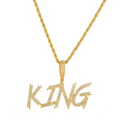 HipHop Custom Name Soild Brush Font Letters Pendant Necklace With 24inch Rope Chain Gold Silver Bling Zirconia Men Jewelry3128