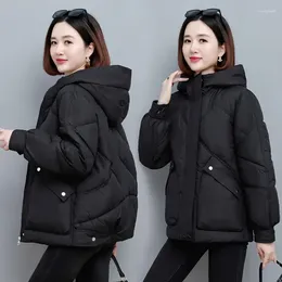 Women's Trench Coats 2024 Winter Parkas Down Cotton Jacket Women Korean Fashion Long Sleeve Hooded Short Padded Clothing Ladies Outerwear