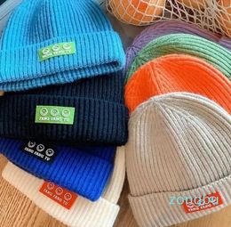 Beanie/Skull Caps Color Children's Labeled Knitted Hat Korean Edition Versatile Warm Winter Woolen Hat Autumn and Winter Student Hat