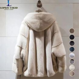 Womens Fur Faux Mink Coat for Women Hooded Long Jacket Thick Warm Clothes Batwing Sleeve High Quality Autumn and Winter 231129