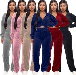 Women's Two Piece Pants Women Suit Jogger Casual Zipper Solid Autumn Full Hooded Elastic Waist Loose 2 Pic Set