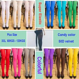 Sexy Socks Plus Size Woman Pantyhose Spring Autumn Candy Color Multicolor 50D Velvet Tights Seamless Stockings XXL Wearable 120KGS 231129